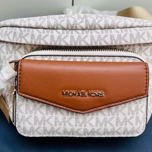 Michael Kors Monogram Beige and Tan Maise Waistpack